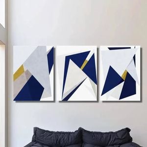 3pcs Golden and Blue Triangle Design Print 100% Australian Made 3 x 40x60cm (Metal Print)