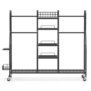 Costway Metal Golf Bag Storage Rack Mobile Golf Club Stand Organizer W/shelves&wheels Black
