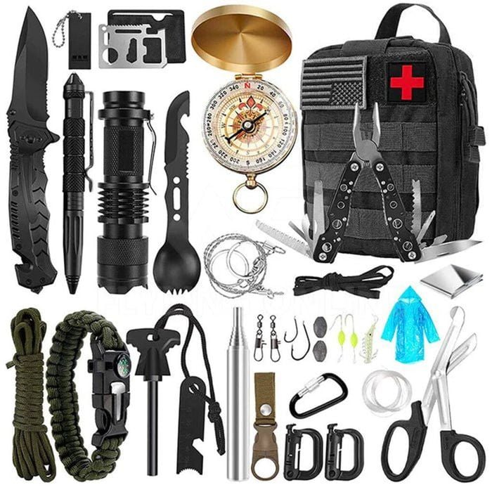 Emergency Survival Equipment Kit - 250 Piece Tactical Camping, Hiking & First Aid Gear For Outdoor Survival