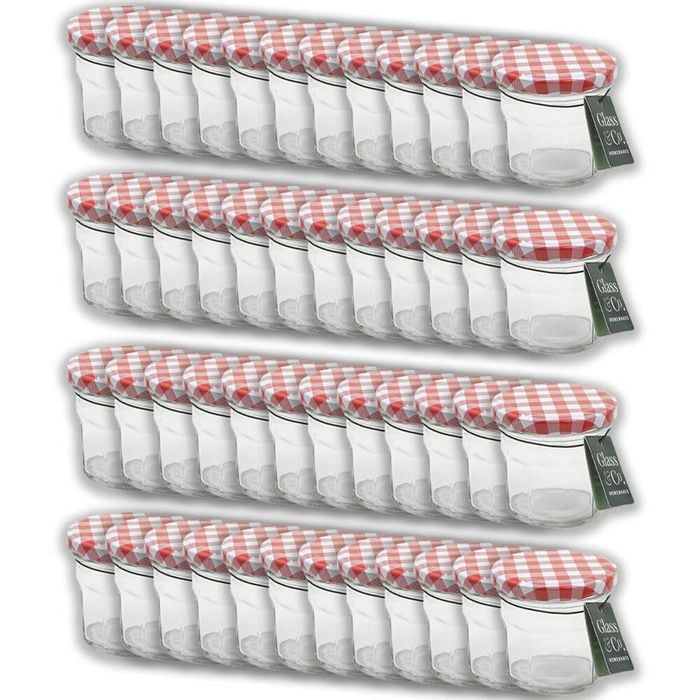 48PK Glass & Co Cleo Red White Checkered Lid Preserving Jar 150ml Clear