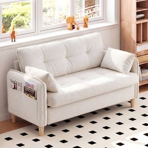 Advwin 2 Seater Sofa 127cm Chenille Tufted Upholstered Loveseat Couch Beige