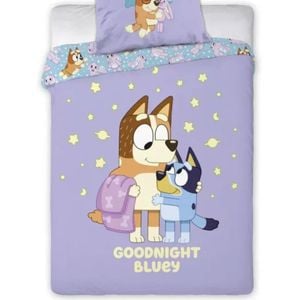 Bluey Goodnight Purple Kids Cotton Quilt Cover Set - Single Bed Size