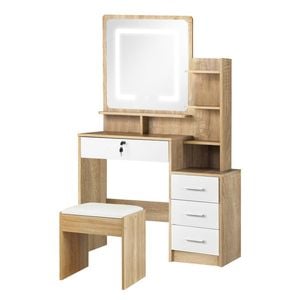 Oikiture Dressing Table Stool Set Vanity Mirror Natural White