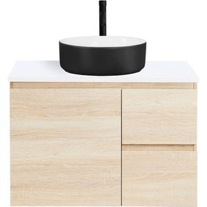 CIBO 750mm Coast Veneer Nordic Wall Hung Bathroom Vanity With Black And White Basin