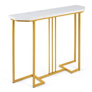 Costway Modern Gold Console Table 110 CM Narrow Entryway Faux Marble