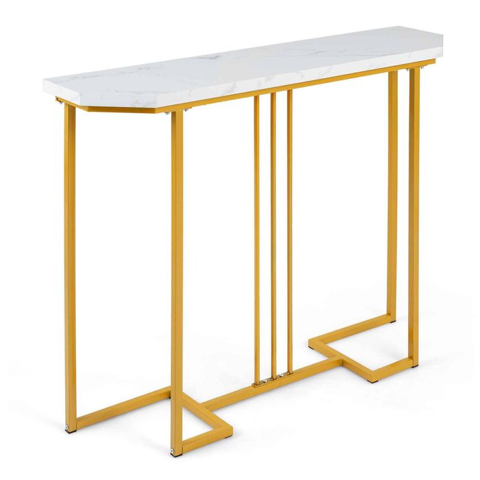Costway Modern Gold Console Table 110 CM Narrow Entryway Faux Marble