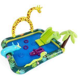 Costway Kid Inflatable Play Center Water Park 210x180x140cm Spray Pool-Green