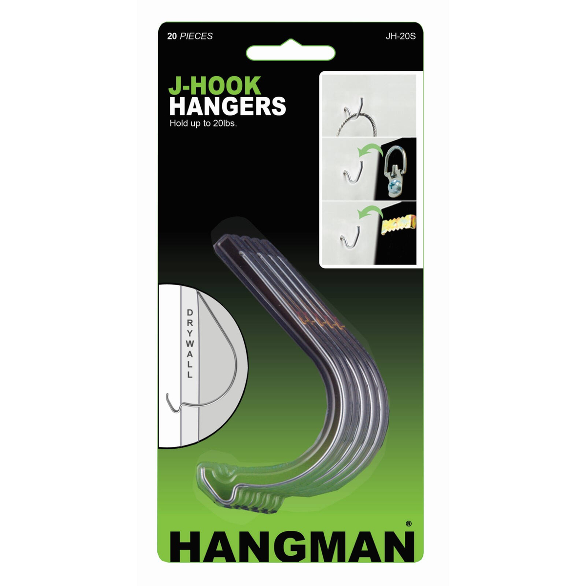 Hangman 9kg Steel J Hook Picture Hanger - 20 Pack - Bunnings Australia