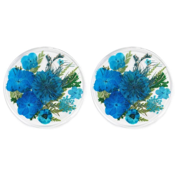 2PK Leni Handcrafted Resin Coaster Real Flower Meadow Blue