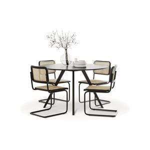 Milari 5 PCE Round 120cm Black Dining Set with Rattan Cantilever Chairs