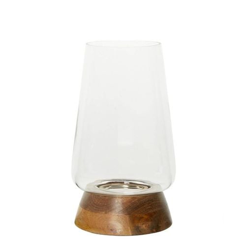 Belle Archie Hurricane Glass Votive Candle Holder w/ Wood Base Lrg 37cm