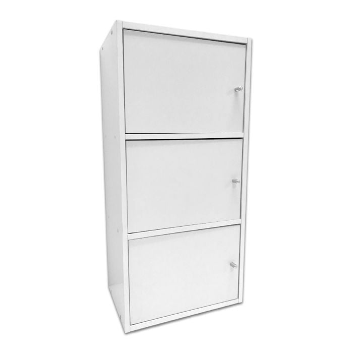 All Set 3 Door Storage Cabinet Stackable Unit White