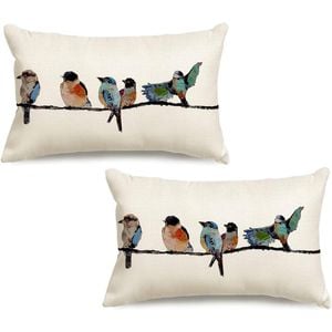 Catzon 2 Pcs Summer Lumbar Pillow Covers Linen Pillowcase for Home Decor-Set 30