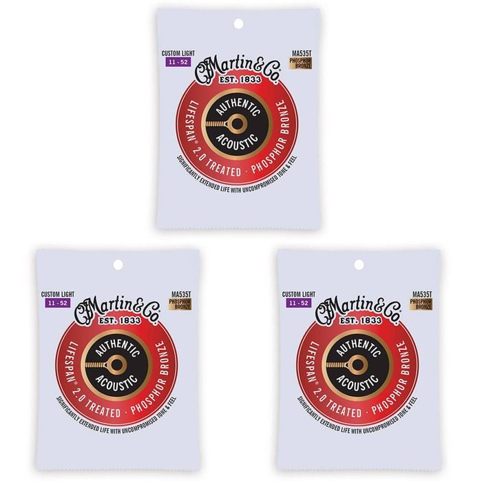 3PK Martin Guitar MA535T Authentic Treated Strings 92/8 Phosphor Custom Light