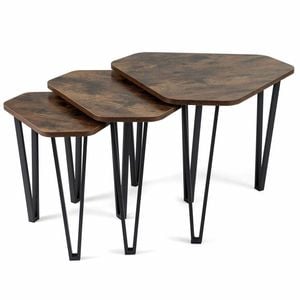 Costway 3Set Industrial Nesting Coffee Table Hexagonal Side End Stacking