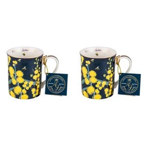 2PK Australian Flora Golden Wattle 360ml Coffee Mug New Bone China