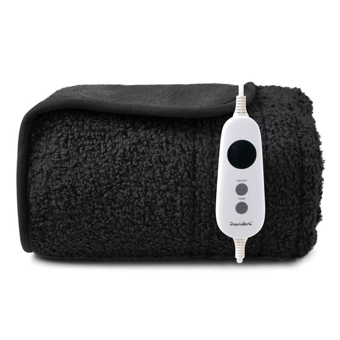 Dreamaker Teddy Fleece Electric Heated Throw Blanket Charcoal 130x160cm | Overheat Protection, Auto-off & Machine Washable