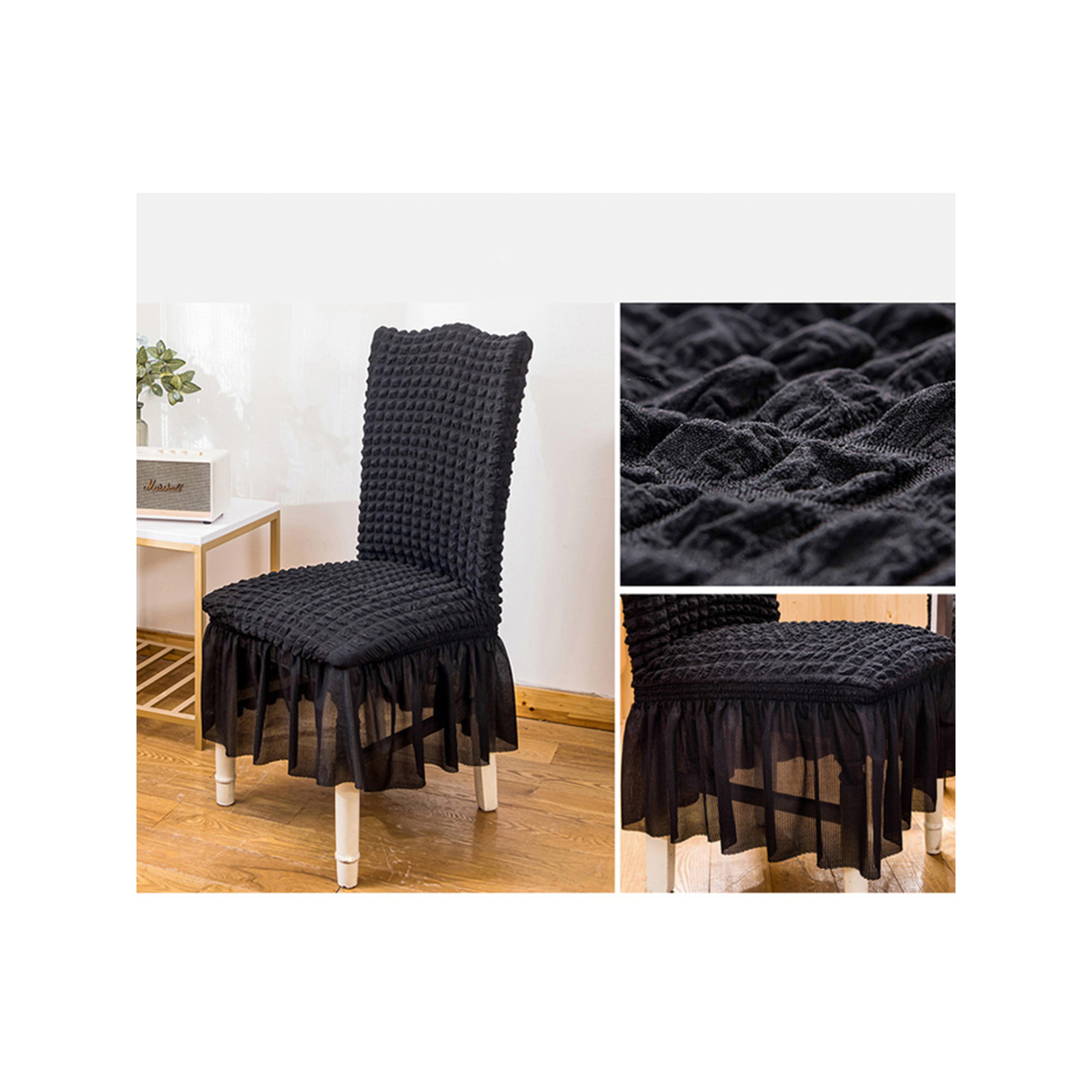SOGA Chair Cover Seat Protector with Ruffle Skirt Black Bunnings Australia