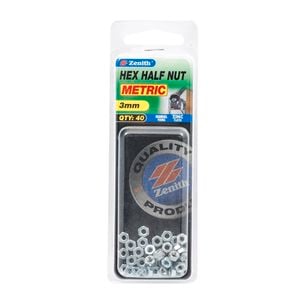 Zenith 3mm Zinc Plated Hex Half Nut - 40 Pack