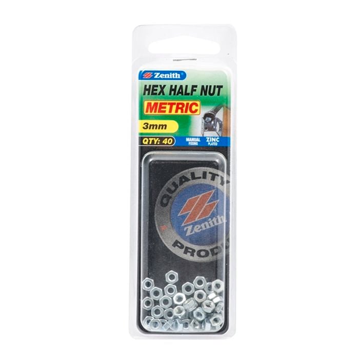 Zenith 3mm Zinc Plated Hex Half Nut - 40 Pack