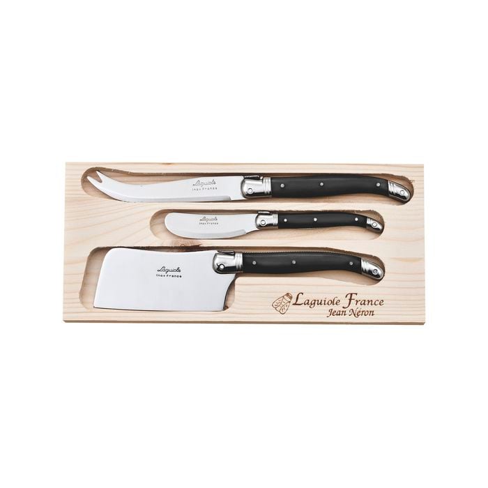Laguiole Jean Neron Cheese & Paté Knife Set With Cleaver - Black