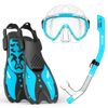 EMSINA Snorkel Set Mask Fin Trek Fin Dry Top Snorkeling Gear Adults Travel Bag (Sky Blue  S/M)