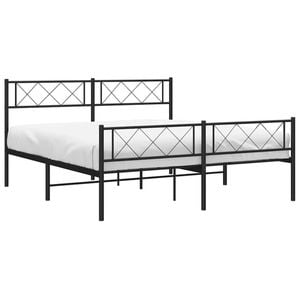 vidaXL Bed Frame with Headboard and Footboard Bed Base 135x190 cm Black Metal