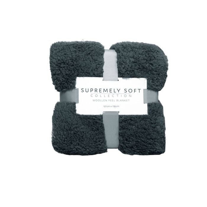 Soft Woollen Feel Throw Rug/Blanket 127 x 178 cm Charcoal