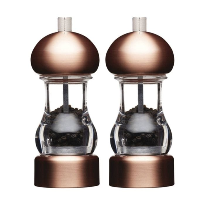 2pk Masterclass Clear Capstan Copper-effect Grinder Pepper Mill 14.5cm