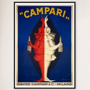 Galrie Davide Campari Clowns Vintage Art Nouveau Poster - Red and White Design Artwork, Black Frame, 70 x 100cm (28 x 40inch)
