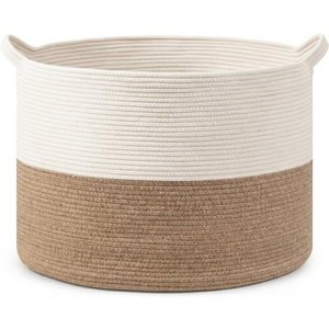 Altus 83L Extra Large Two-Tone Cotton Rope Storage Basket Laundry Hamper