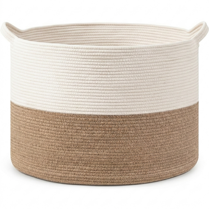 Altus 83L Extra Large Two-Tone Cotton Rope Storage Basket Laundry Hamper