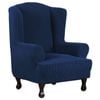 Smarcute Stretch Wing Chair Cover 1-Piece Non Slip Jacquard Fabric Navy