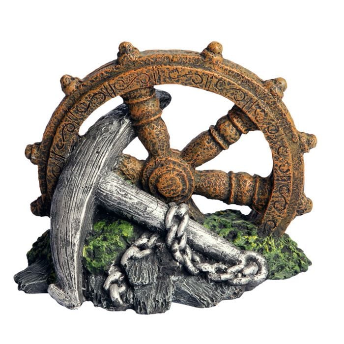 Aqua One Anchor With Ship Wheel Ornament (36917)