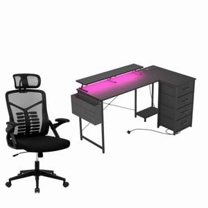 Advwin L Shaped Gaming Office Desk 140cm with Monitor Stand & Gaming Office Chair