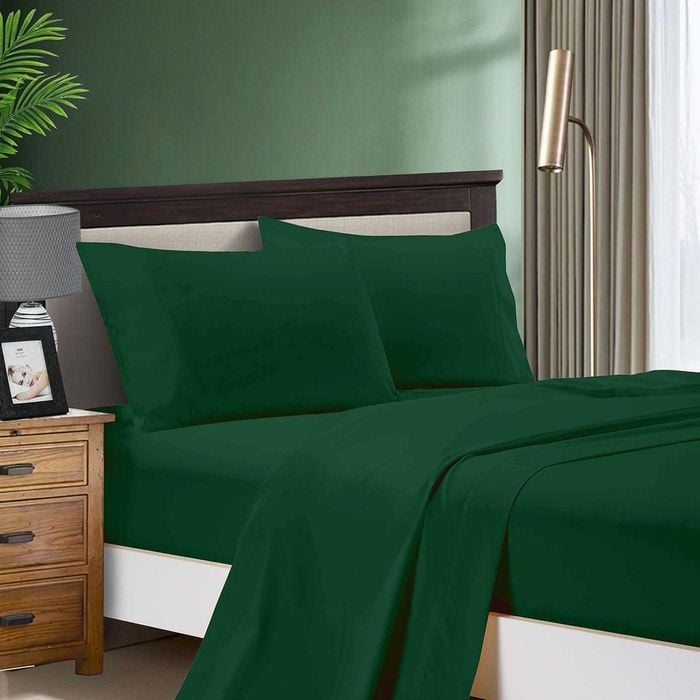 Fabric Fantastic 1000tc Ultra Soft King Single Size Bed Dark Green Flat & Fitted Sheet Set