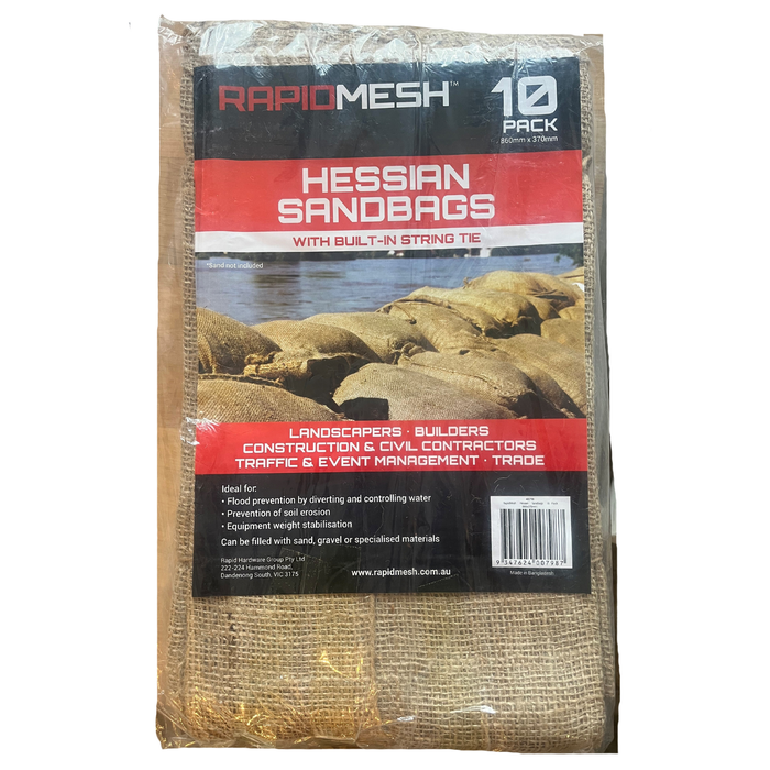 RapidMesh 860 x 370mm Hessian Sandbags - 10 Pack