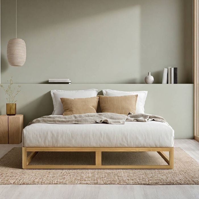 Zinus Bed Frame Queen Size Wooden Base Pallet Style Bed Natural