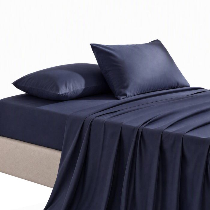 Giselle King Single 500TC 100% Cotton Sheet Set with Fitted Sheet 40cm Pocket, Navy Blue