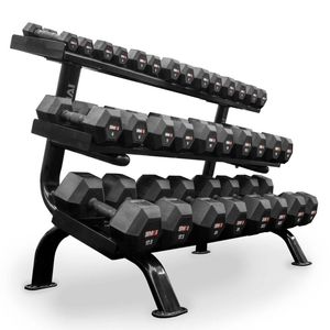 Smai Rubber Hex Dumbbell Set 1-25kg (pairs) With 3 Tier Rack Commercial Grade -