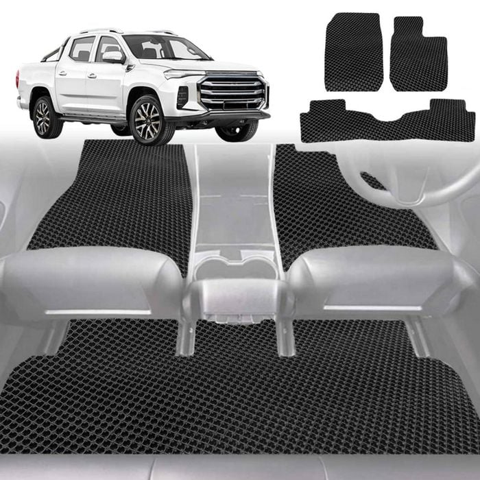 6D Diamond Car Floor Mats for LDV T60 Max 2017-Current-Full Set-Black-Outback GT