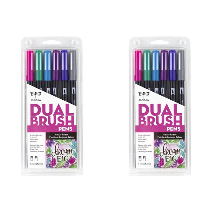 2x 6pc Tombow Dual Brush/fine Pen Marker Water-based Sketching/drawing Galaxy