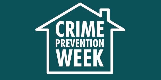 Crime Prevention Week logo with green background.