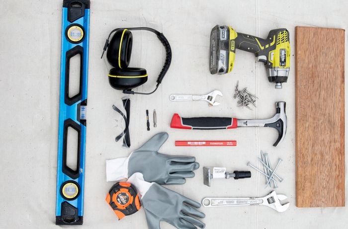 Tools and materials needed to install modular decking.