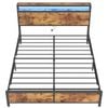Ufurniture Bed Frame Queen Size with Charging Station and Remote RGB LED Lights Storage Headboard