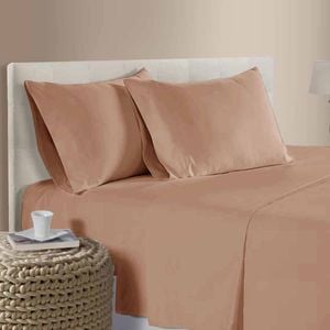 400TC 100% Cotton Sateen Premium Sheet Set 40cm Wall Coral Sands Queen