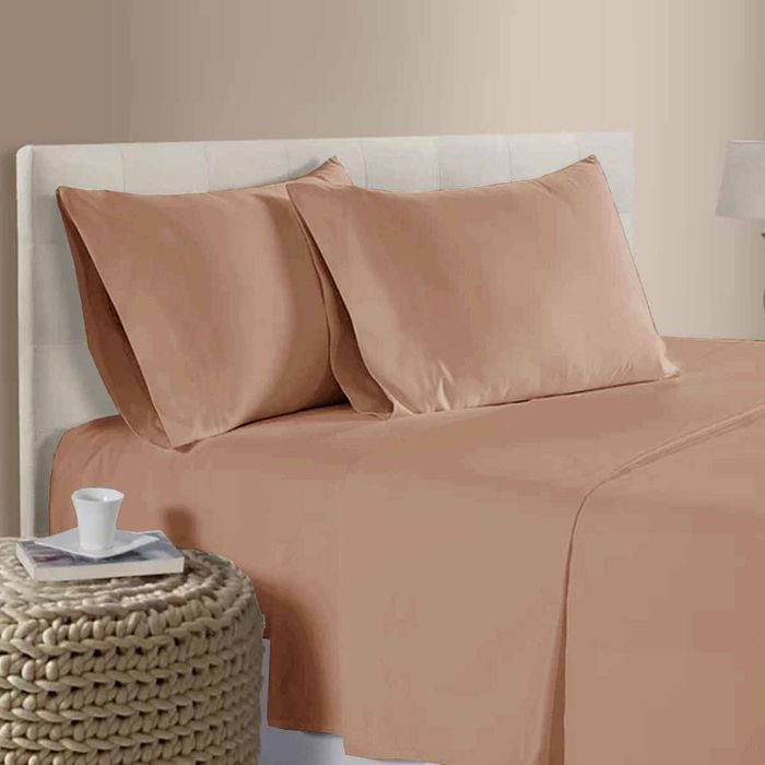 400TC 100% Cotton Sateen Premium Sheet Set 40cm Wall Coral Sands Queen