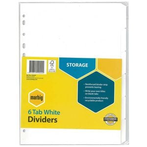 Marbig Manilla Reinforced Strip Dividers A4 (White) (6 Tab)