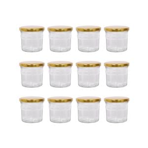 Argon Tableware 130ml Glass Jam Jars With Airtight Gold Lids - Set Of 12 Empty Screw Top Kitchen Storage Preserving Jar