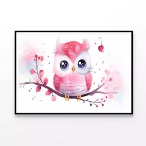 Happy Baby Owl Watercolor   Print 100% Australian Made 120x90cm  (Poster)